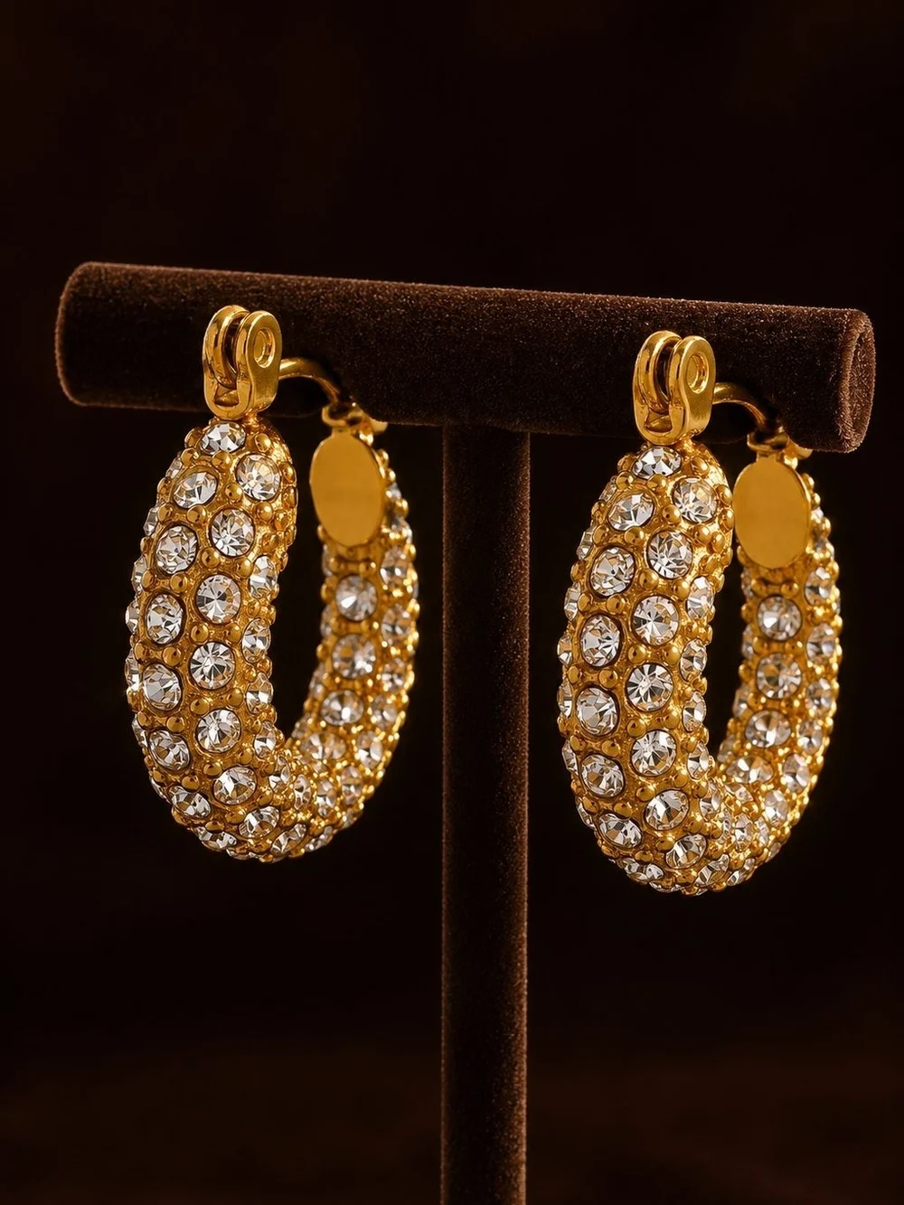 Gold Crystal-Studded Hoop Earrings